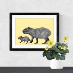 Capybara A4 Art Print // Wall Art, Capybara Gift, Pen & Ink Animal Print, Detailed Wildlife - thumbnail 1