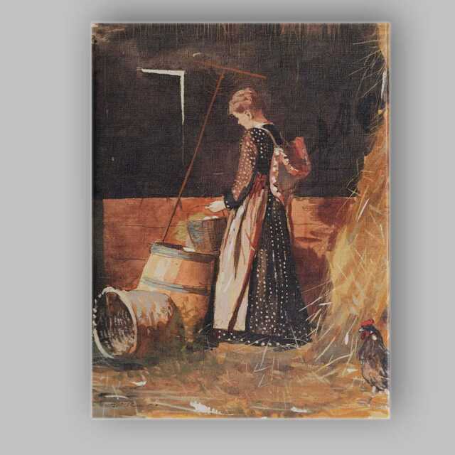 Victorian Farm Girl in Polka Dot Dress Rustic Barn Interior Watercolour Canvas Wall Art Print Decor Picture Ready To Hang - image 1