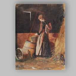 Victorian Farm Girl in Polka Dot Dress Rustic Barn Interior Watercolour Canvas Wall Art Print Decor Picture Ready To Hang - thumbnail 1
