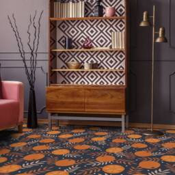 Orange Decorative Motif Vinyl Flooring, Luxury Blue Nursery Fruits Office Decor, Aesthetic Room Decor - thumbnail 3