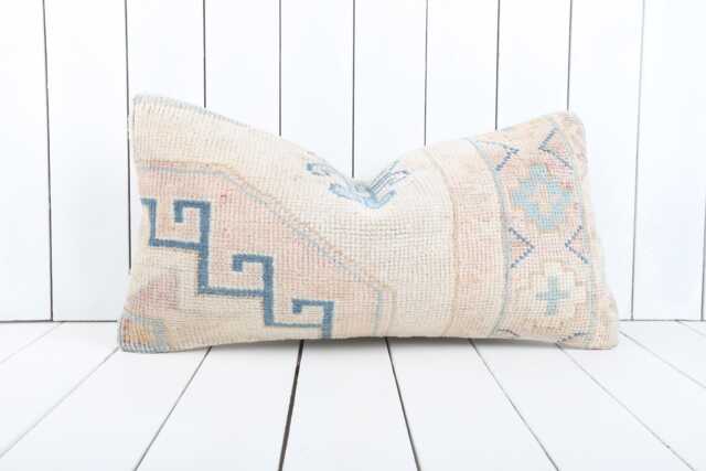 Vintage Turkish Kilim Lumbar Pillow Cover 12x24 Inch, Handmade - image 1