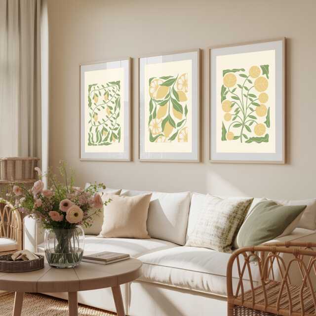 Set Of 3 Lemon Fruit Art Prints, Wall , Citrus Print, Home Decor, Kitchen Wall Art, Lemons Poster , Bedroom Prints , Home Decor - image 1