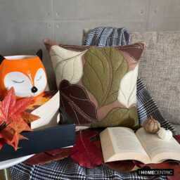 "Faux Suede Brown Applique Leaf Decorative Pillow Sham, 24""x24""/26""x26" - thumbnail 3