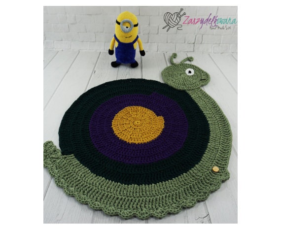 Crochet Snail Rug Cotton Nursery Play Mat, Personalized Decor - image 1