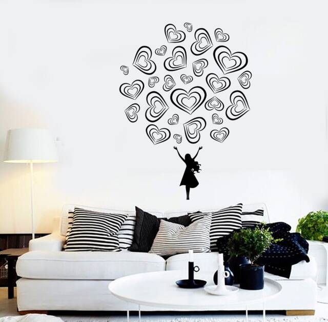 Wall Vinyl Decal Girl Romantic Hearts Love Decor For Bedroom 2227Di - image 1