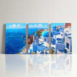 Santorini Greece Cliffside 3 Panel Split Canvas Wall Art Summers Day Summer Cityscape Oil Painting Framed Home Decor - thumbnail 3