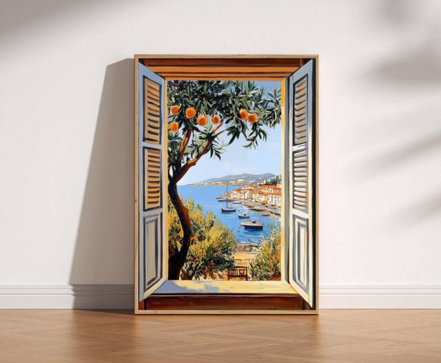 Open Window Henri Matisse Print, Style Fauvism Painting, Modern Exhibition, Mediterranean Sea, Orange Tree, Coastal View Boats - image 1