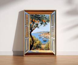 Open Window Henri Matisse Print, Style Fauvism Painting, Modern Exhibition, Mediterranean Sea, Orange Tree, Coastal View Boats - thumbnail 1
