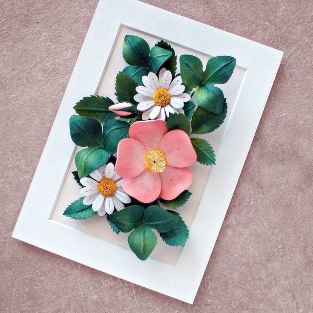 Taurus Birth Flower Gift Rose, Daisy Wall Art - Flowers For April, May Birthday Gift 3D Paper Quilling - image 1