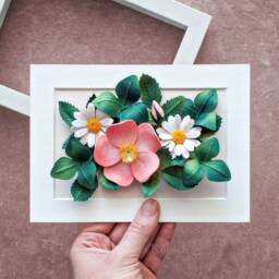 Taurus Birth Flower Gift Rose, Daisy Wall Art - Flowers For April, May Birthday Gift 3D Paper Quilling - thumbnail 2
