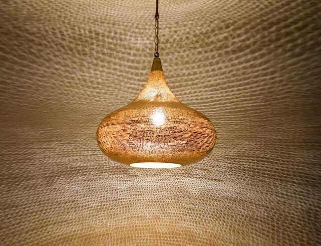 Moroccan Brass Pendant Light, Hand-Pierced Maximalist Design - 2Ft Chain Included - image 1