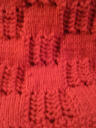 Red Handmade Hand-Knitted Worsted Weight Acrylic & Wool Blend Squares & Lace Baby Afghan Or Blanket - thumbnail 2