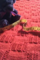 Red Handmade Hand-Knitted Worsted Weight Acrylic & Wool Blend Squares & Lace Baby Afghan Or Blanket - thumbnail 3