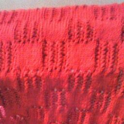 Red Handmade Hand-Knitted Worsted Weight Acrylic & Wool Blend Squares & Lace Baby Afghan Or Blanket - thumbnail 4