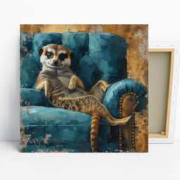Meerkat Art, Poster Or Canvas, Contemporary Bohemian Glam Decor, Living Room Bedroom Office Wall Relaxed Teal Gold Brown Black - thumbnail 1