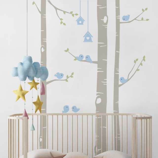 Birch Tree & Birds Nursery Wall Decals Baby Room Decor - image 1