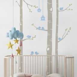 Birch Tree & Birds Nursery Wall Decals Baby Room Decor - thumbnail 1