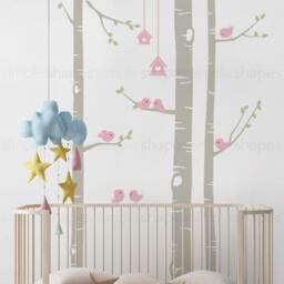 Birch Tree & Birds Nursery Wall Decals Baby Room Decor - thumbnail 2