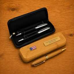 Usa State Flags Luxury Wooden Or Leatherette Pen Case With Matching Free Engraving American States Gift - thumbnail 1