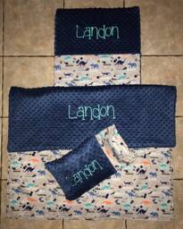 Custom Embroidered Dino Nap Mat Cover, Blanket, Pillow & Case - thumbnail 1