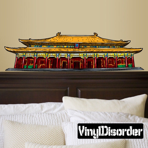 Chinese Monument Scroll Wall Decal - Fabric Vinyl Removable & Reusable Chinesemonumentsuscolor001Et