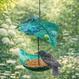 Metal Hanging Leaf Birdfeeder With Bufferfly. Handmade Hanging Feeder. Outdoor Garden Decor
