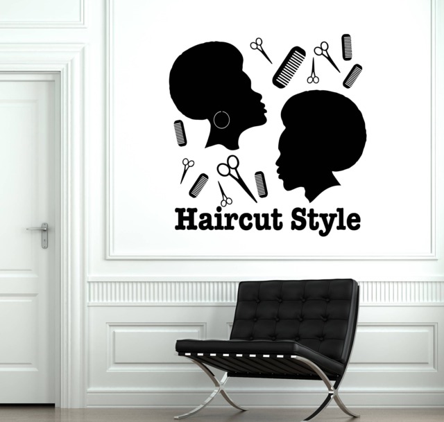 Vinyl Wall Decal Hair Salon Afro Haircut Style Hairdresser Tools Stickers Mural - #2536Di - image 1