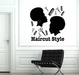 Vinyl Wall Decal Hair Salon Afro Haircut Style Hairdresser Tools Stickers Mural - #2536Di - thumbnail 1