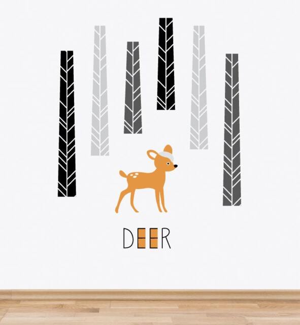 Woodland Deer Wall Sticker Decal - Nursery Stickers, Animal Decals, Home Decor, Baby Room, Art, Girl, Boy