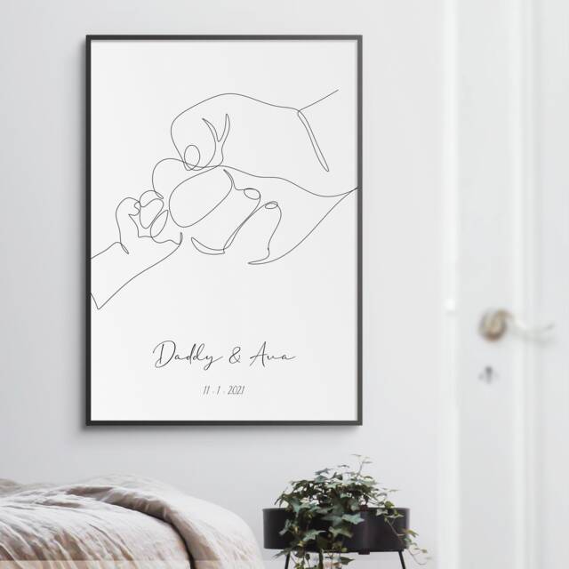 Personalised Father's Day Gift - Fist Pump Dad & Child Line Art Print Present From Son/Daughter - image 1