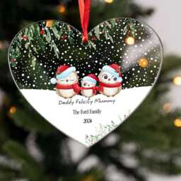 Personalised Owl Family Hanging Heart First Christmas As Of Four Acrylic Tree Decoration Free Gift Bag - thumbnail 2
