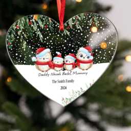 Personalised Owl Family Hanging Heart First Christmas As Of Four Acrylic Tree Decoration Free Gift Bag - thumbnail 3