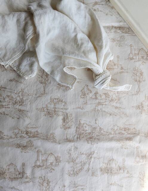 Flax Fitted Crib Sheet Farm Yard Cottage Print, Neutral Bedding - image 1
