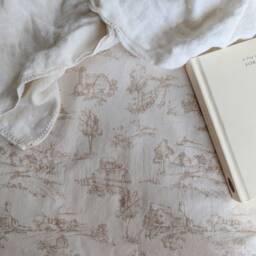 Flax Fitted Crib Sheet Farm Yard Cottage Print, Neutral Bedding - thumbnail 3