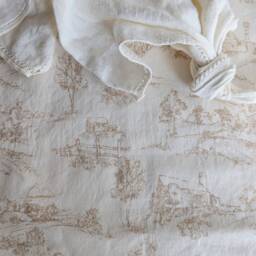 Flax Fitted Crib Sheet Farm Yard Cottage Print, Neutral Bedding - thumbnail 2
