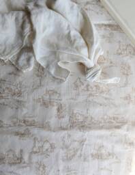 Flax Fitted Crib Sheet Farm Yard Cottage Print, Neutral Bedding