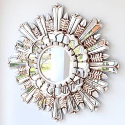 Peruvian Silver Mountain Mirror 60 cm Handmade Wall Decor - Carved Wood Round Artistic Statement For Living Room Bathroom