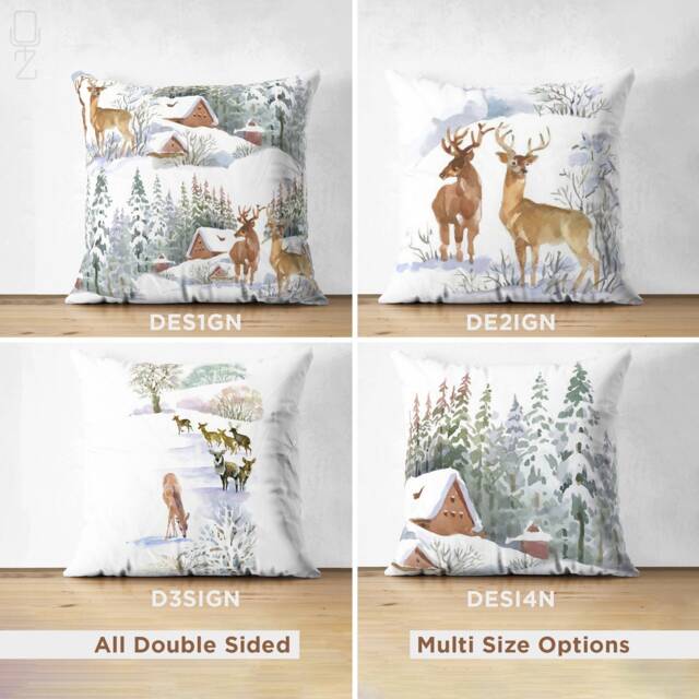 Chalet & Reindeers in Snow, Suede Christmas Cushions - Double Sided Printed Soft Fabric Multi Size Options Oeko-Tex?? Standards - image 1