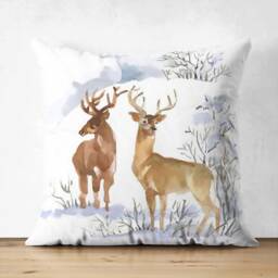 Chalet & Reindeers in Snow, Suede Christmas Cushions - Double Sided Printed Soft Fabric Multi Size Options Oeko-Tex?? Standards - thumbnail 3