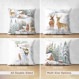 Chalet & Reindeers in Snow, Suede Christmas Cushions - Double Sided Printed Soft Fabric Multi Size Options Oeko-Tex?? Standards - thumbnail 1