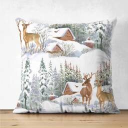 Chalet & Reindeers in Snow, Suede Christmas Cushions - Double Sided Printed Soft Fabric Multi Size Options Oeko-Tex?? Standards - thumbnail 2