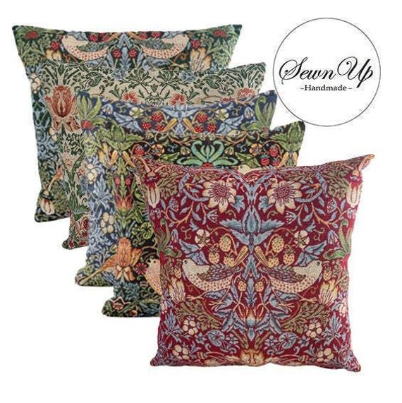 Cushion Cover 29 Sizes Strawberry Thief William Morris Tapestry Cotton Handmade Floral Flower Victorian Arts Crafts Scatter Throw Pillow - image 1
