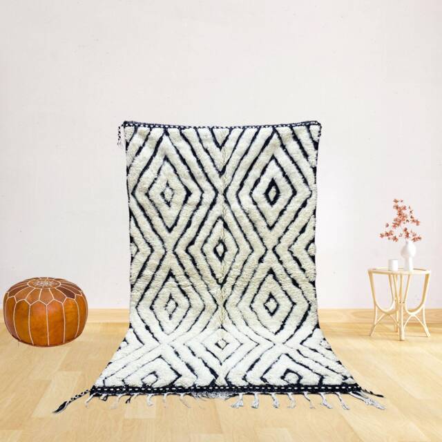 Handmade Berber Rug Moroccan Black & White Geometric Wool Carpet - image 1