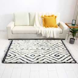 Handmade Berber Rug Moroccan Black & White Geometric Wool Carpet - thumbnail 3