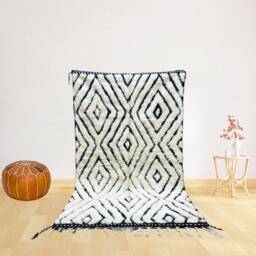 Handmade Berber Rug Moroccan Black & White Geometric Wool Carpet - thumbnail 1