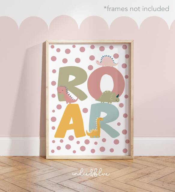 Cute Dinosaur Chart Print, Roar Poster in Pastel Colours, Girl Bedroom Playroom Decor - image 1