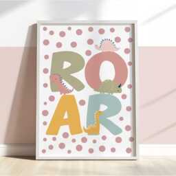 Cute Dinosaur Chart Print, Roar Poster in Pastel Colours, Girl Bedroom Playroom Decor - thumbnail 3