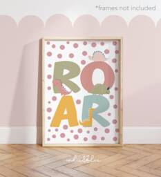 Cute Dinosaur Chart Print, Roar Poster in Pastel Colours, Girl Bedroom Playroom Decor - thumbnail 1