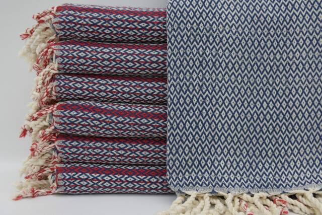 Turkish Towel, Navy Blue Towel, Hammam Towel, Turkish Peshtemal, 40''x70'', Red Striped Towel, Beach Towel, Small Diamond Towel, B2-K??rm??z?? - image 1