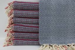 Turkish Towel, Navy Blue Towel, Hammam Towel, Turkish Peshtemal, 40''x70'', Red Striped Towel, Beach Towel, Small Diamond Towel, B2-K??rm??z?? - thumbnail 1